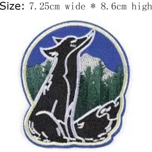 1pc howl Fox embroidery patch Free shipping for left chest 8.6cm high iron on sew on for clothing/Snow Mountain/Forest