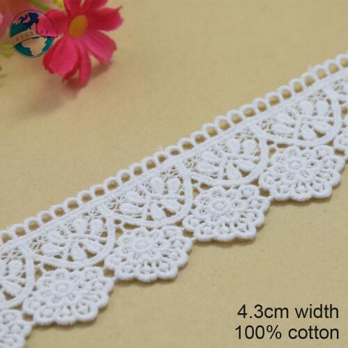 10yards 4.3cm white lace cotton embroidery lace french lace ribbon fabric guipure diy trims warp knitting sewing Accessories3686