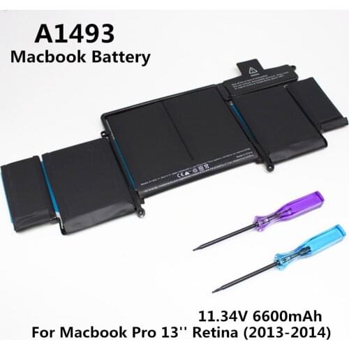 100% Original 11.34V 6600mAh Notebook Laptop A1493 Battery FOR Apple Macbook Pro 13''Retina A1502 ME864 ME866LL/A 2013 2014 Year