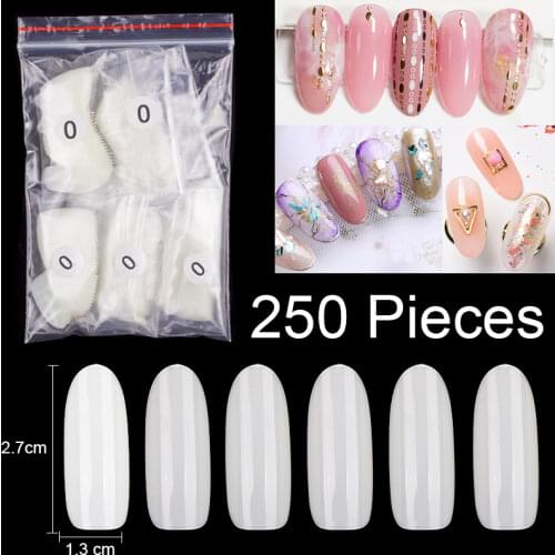 250 Pieces Per Bag Full Cover Oval False Nail Tips Purchase Specific Sizes Fake Nails For Paintting Prastic Size 0 1 2 3 4 5 6