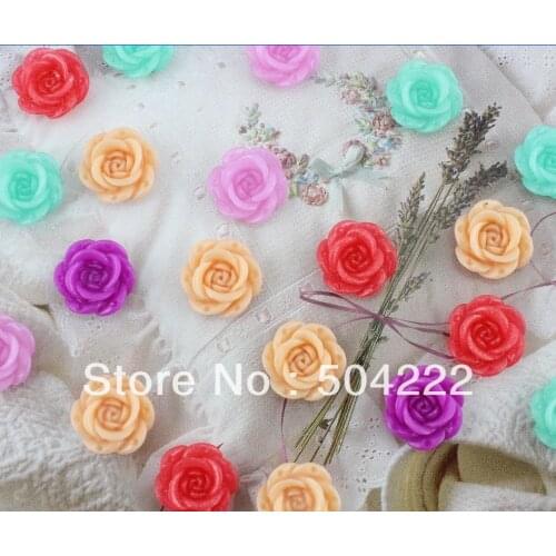 300pcs Flatback multicolor Resin rose flower Cabochons 13mm DIY, scrapbook, hair bow, flower centers, cell phone eco friendly