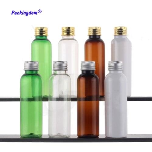 50pcs Plastic Cosmetic Packaging Empty Gel Bottle Aluminum Cap Gold Silver Refillable Lotion Toner Bottles Container Round 60ml