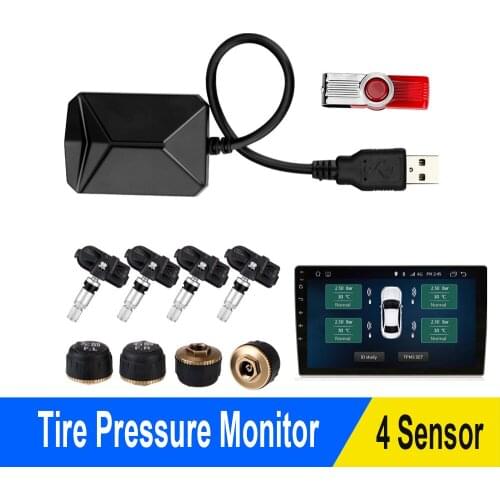 Android Car TPMS Tire Pressure Monitoring System Navigation Alarm System Wireless Transmission With 4 Sensors USB Charge