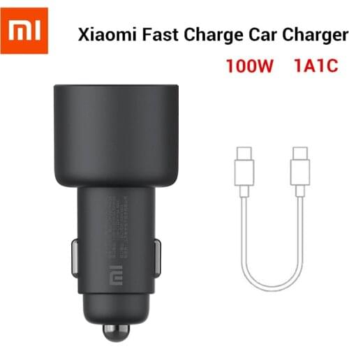 Original Xiaomi 100W Car Charger Dual USB Quick Charge Mi Car Charger USB-A USB-C Dual Output LED Light With 5A Cable