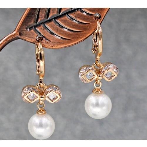 Bohemian Dangle Drop pearl Earrings for Women 's earrings white zircon bow shape Trendy Jewelry Party Wedding accessories Gift
