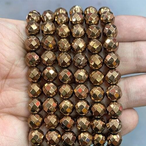 Smooth Faceted Bronze Hematite Beads Natural Stone Loose Spacer Beads DIY Charm Bracelet For Jewelry Making 15'' 2/3/4/6/8/10mm
