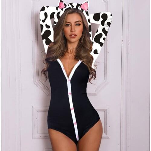 Womens button hooded one-piece pajamas button animal print ears hooded tight-fitting plus size one-piece pajamas кигуруми 40