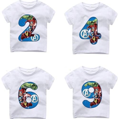 T-shirt for boys happy birthday number 3~9th cartoon t shirt for girls/boys tshirt kids clothes graphic t-shirt tops wholesale