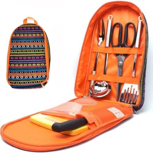 Picnic Cookware Kitchenware Set Stainless Steel Fork Knife Utensil Scissors Spoon Set Ourdoor Picnic Camp Kitchen Tool