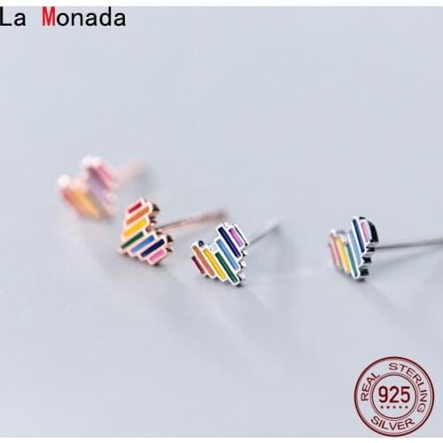 La Monada Stud Small Heart Earrings For Women Colorful Fashion Stud Earrings For Girls 925 Sterling Silver 925 Jewelry Female