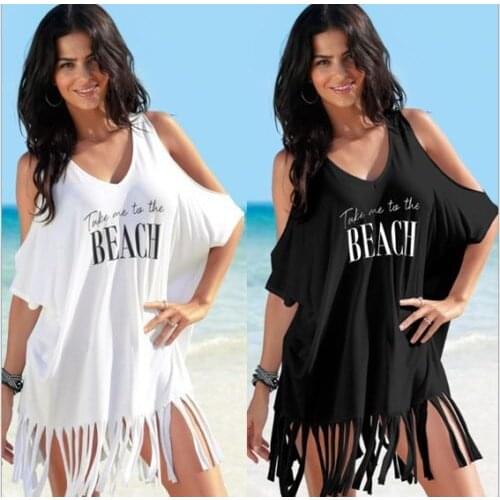 2021 Summer Women Casual Shirts Beach Cover Up White Off Shoulder Loose Tops Casual Fringed Shirt Swimwear Beachwear
