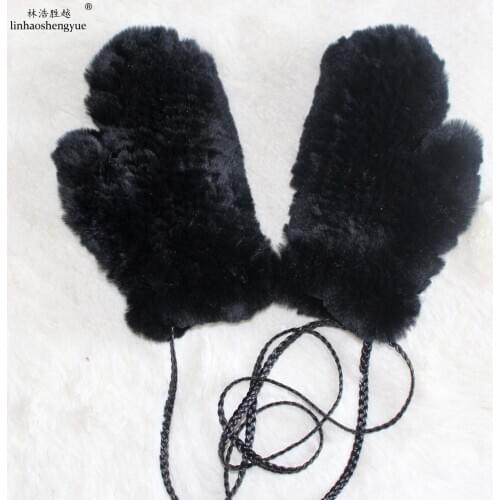 Linhaoshengyue Fashion Winter Women Rex Rabbit Fur Glove
