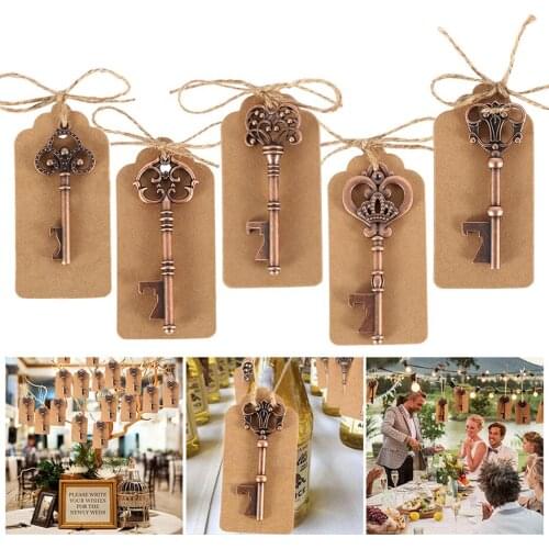 10PCS Metal Skeleton Key Beer Bottle Opener Set Wine Keychain Tags Card Souvenir Decor Wedding Party Favor Supplies Household