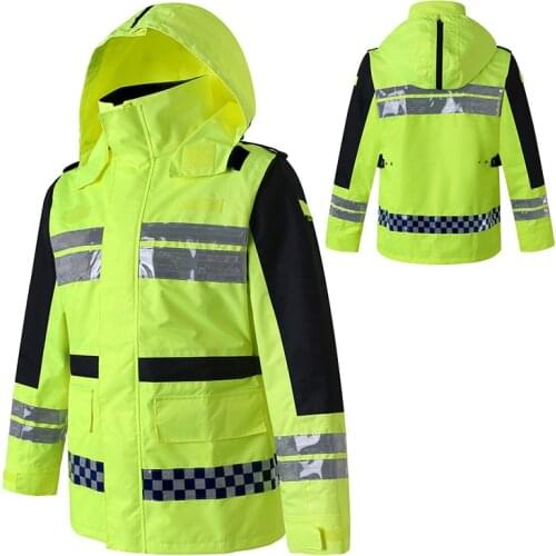 Mens Coat Jacket Reflective Raincoat Road Traffic Rescue Raincoat Uniform Fluorescent Yellow Outdoor Waterproof Coat FREE SHIP