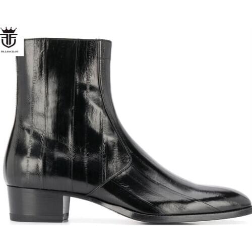 FR.LANCELOT 2020 New arrival men booties inside zip Chelsea Boots stone print Ankle Boots Mens party shoes med heel 5cm botas
