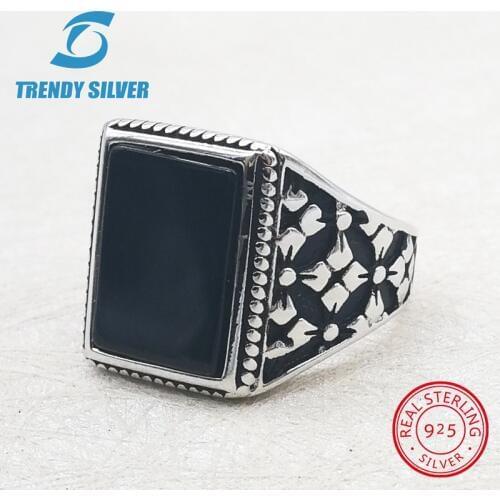 Silver 925 fine jewelry man rings men accessories turquoise gemstone natural black onyx green agate tigers eye wholesale TCR841