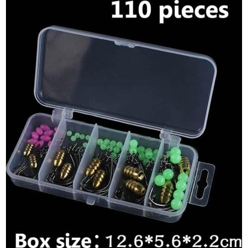 1 Kit/110pcs Fishing Accessories Set Thread Bullet Copper Pendant Crank Hook Enhance Luminous Stopper Taxas Rig Fishing Set