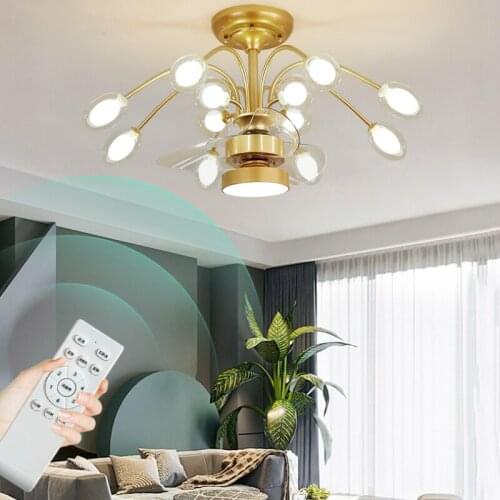 110V/220V Invisible Frequency Conversion Ceiling Fans Light Living Room Modern Simple Light Luxury Ceiling Fan with Light