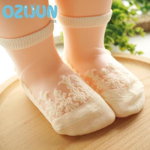 5 Pairs/lot Retro Vintage Pattern Thin Crystal Socks Baby Girls Transparent Silk Socks Children Mesh Socks Invisible Socks