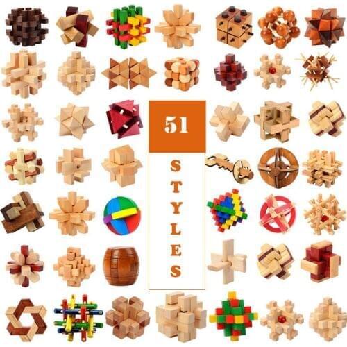 2017 New Design Childrens puzzle wooden toy Kongming Lu Ban Lock ring unlock series of adult intelligence toy