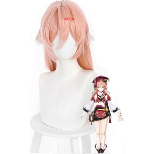 Game Yan Fei Cosplay Wig Genshin Impact Yanfei Gradient Pink 60cm Long Heat Resistant Synthetic Hair Women