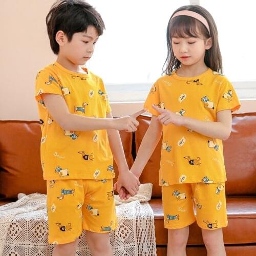 Baby Boys Girls Pajamas Summer Short Sleeve Childrens Clothing Sleepwear Cotton Pyjamas Sets For Kids 2 4 5 6 8 10 12 Years