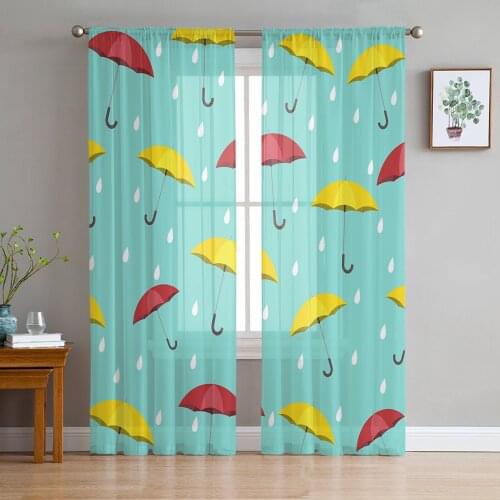 Umbrella Red Yellow Sheer Curtains for Living Room Bedroom Kitchen Chiffon Tulle Curtains Home Hotel Coffee Decor