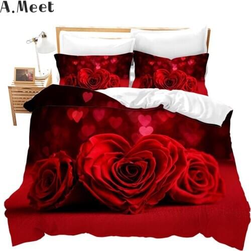 Pink Red Rose Bedding Set Queen 3D Gold Double Single Duvet Cover Bed Set Bed In A Bag Flowers Comforter Ensemble De Literie