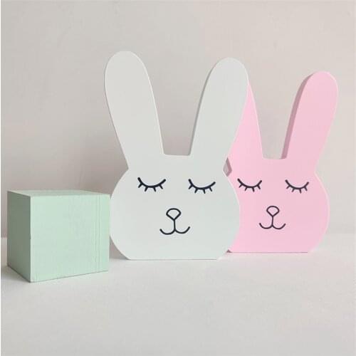 Pink Cartoon Rabbit Kids Toys Girls Bedroom Desktop Decorations Wooden Crafts Ornaments Living Room Home Decor Photo Props Gifts