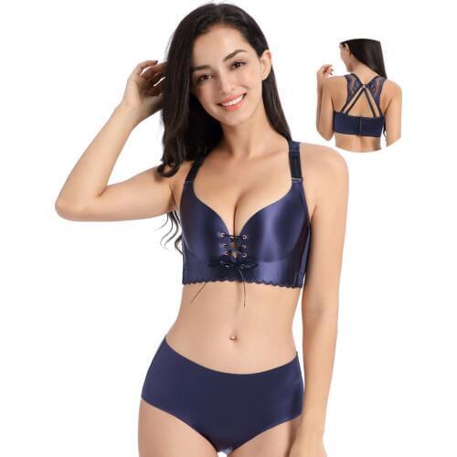 Sexy Comfort Strap Butterfly Beauty Back Four Rows Five Buckle Bra XL Long Bra Set for Women