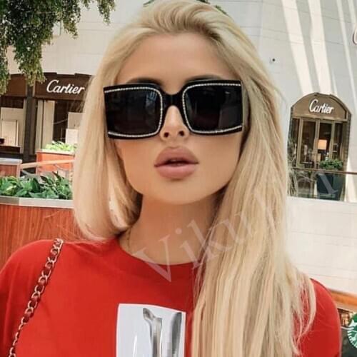 Full Diamond Square Sunglasses Women 2020 New Luxury Brand Oversized Rhinestone Sun Glasses Retro Fashion Female Shield Eyewear