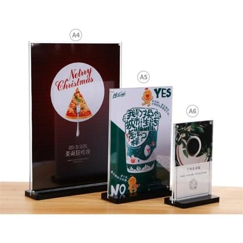 A6 A5 A4 Vertical Horizontal Acrylic Photo Frame Black Base Menu Stand Advertising Poster Display Rack Desk Sign Label Holder