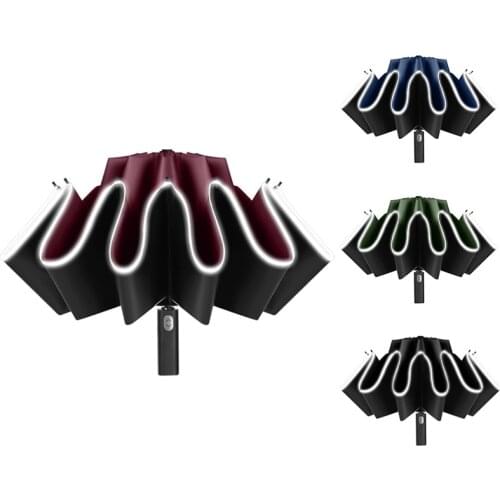 Windproof Folding Umbrella for Mens Women, Auto Open/Close, Anti-UV Umbrella with 10 Ribs Night Reflective Stripes