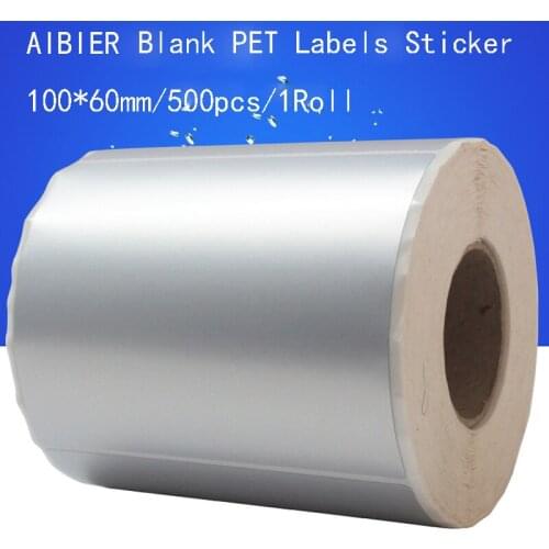 AIBIER 100x60 waterproof PET paper adb self-adhesive label matte silver pet label paper 100*60mm*500pcs/1roll matte silver label