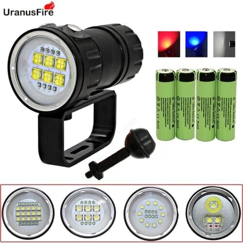 XHP90 Video Fill Light Diving depth 80M Flashlight Underwater XM L2 Blue White Red Photography Video Camera Torch lighting