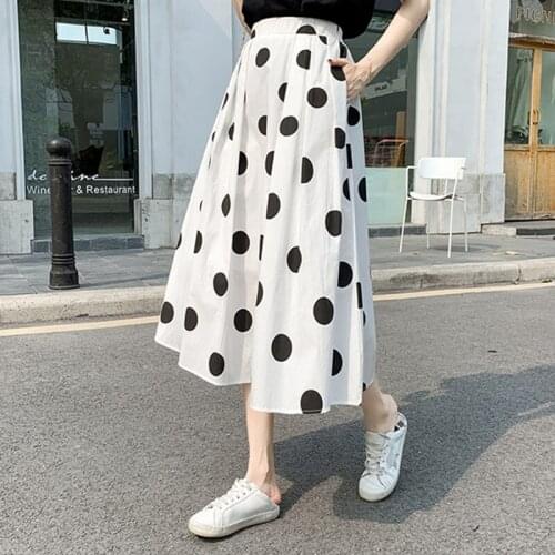 Womens A-Line Midi Skirts, Elegant High Waist Polka Dots Print Pleated Long Skirts