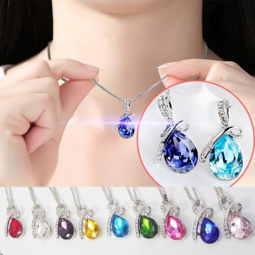 Angel Tears Crystal Necklace for Women Clavicle Chain Rhinestone-Choker Neck Pendant Female Stainless Steel Jewelry Party Gift