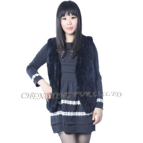 CX-G-B-261 New Women Genuine Rex Rabbit Fur Lady Winter Beading Natural Fur Waistcoat Furs Coats