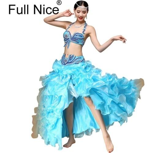 New Performance Dancewear Bellydance Clothes Professional Women Egyptian Belly Dance Bra Belt Skirt Oriental Beaded Belly Dance