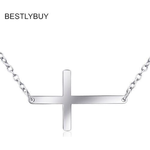 BESTLYBUY 925 Sterling Silver Women High Quality Sideway Cross Pendant Necklace For women Party Jewelry