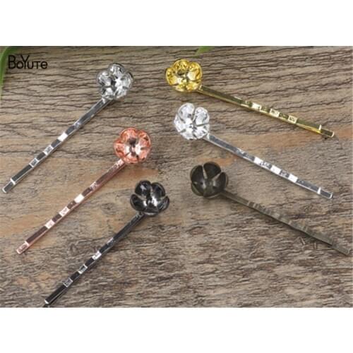 BoYuTe 20Pcs 12*5MM Filigree Flower Hair Barrette 6 Colors Plated Women Hair clip