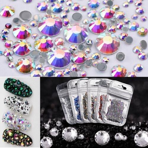 400Pcs Nail Art Rhinestone Many Colors Mixed Sizes DIY Stone Flatback Hot Fix Rhinestones for Nail Decorations