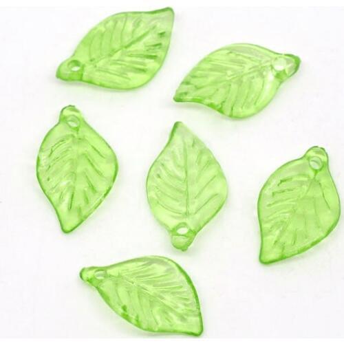 Acrylic Charm Pendants Leaf Light green 18mm( 6/8") x 11mm( 3/8"), 50 PCs new