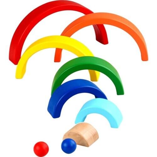 Arch Bridge Rainbow Semicircle Building Blocks Ornaments Childrens Toys Jenga Wooden Curved Board Toys Wooden 7-Piece