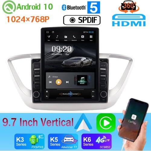 9.7" Vertical Screen Android 10 PX6 4+64G Car GPS Navigation For Hyundai Verna Solaris Accent Head Unit Auto CarPlay DSP 4G LTE