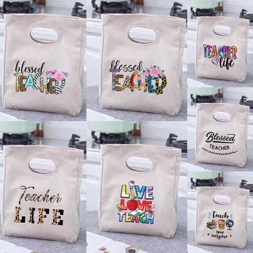 Blessed Teacher Print Functional Cooler Lunch Bags Portable Insulated Bento Totes Thermal Foods Picnic Storage Pouch Best Gifts