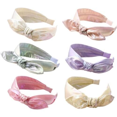 Shiny Reflective Hologram Wide Hair Hoop Iron Wire Rabbit Ears Bowknot Headband