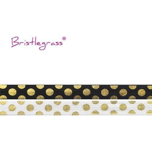 BRISTLEGRASS 100 Yard by Roll 5/8" 15mm Gold Polka Dot Foil Print Foldover Elastic FOE Spandex Satin Band Tutu Dress Sewing Trim