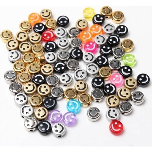 Wholesale 100pcs 8-10mm Mixed Smiley Round Loose Beads, Acrylic Spacer Beads For Jewelry Making KL320