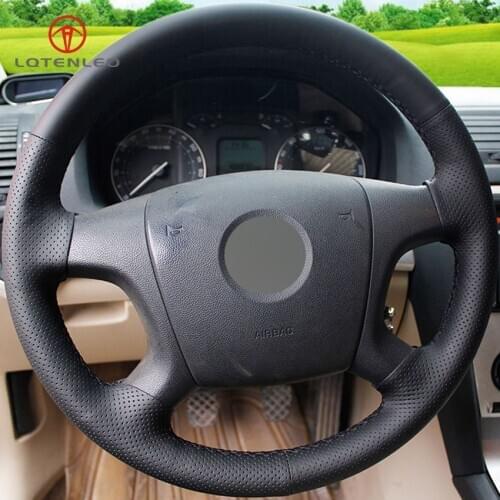 LQTENLEO Black Artificial Leather Car Steering Wheel Cover for Skoda Fabia Octavia 2004-2009 Roomster 2006-2009 Superb 2006-2008